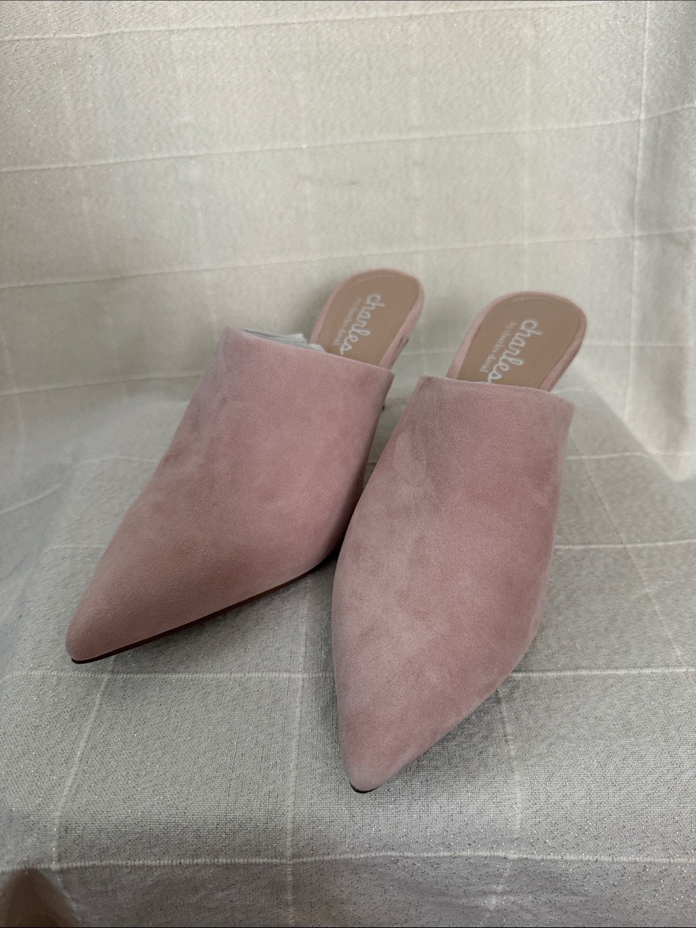Charles David Dusty Rose Suede Pointed-Toe Mules